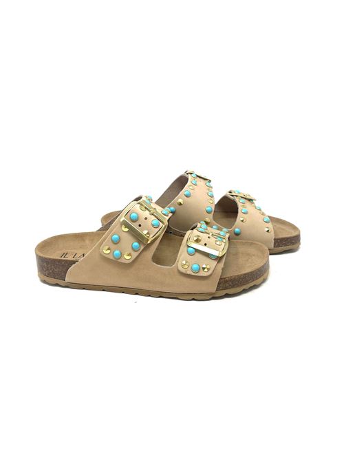 Ciabatta donna con borchiette turchesi IL LACCIO | BRK698ASHNABUKCRAZY STONE